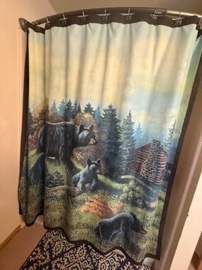 Avanti Black Bear Lodge Fabric Shower Curtain